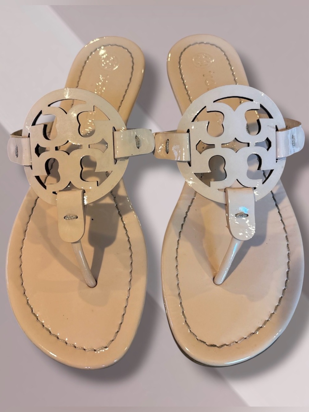 Tory Burch Miller Patent Leather Thong Sandal Nude Size 6M